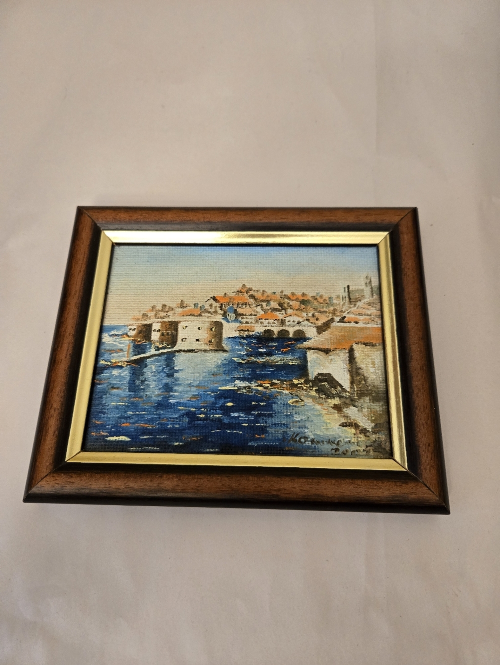 Original Vintage Oil Painting By Branku Ocean Side Town Beachy Coastal Summer